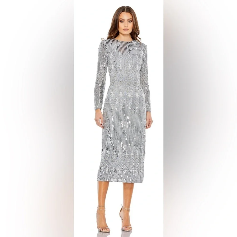 Mac Duggal 5576 NWT Jewel Neckline Long Sleeve Dress - Picture 1 of 8
